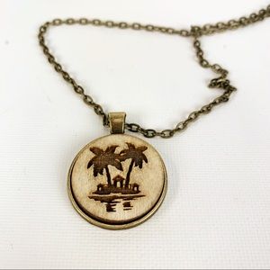 Wood Laser Engraved Beach Theme Necklace 24”